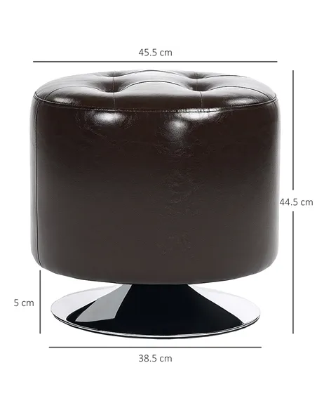 HOMCOM 360° Swivel Foot Stool Round PU Footstool with Thick Sponge Padding and Solid Steel Base, Brown