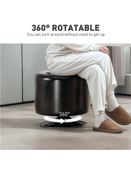 HOMCOM 360° Swivel Foot Stool Round PU Footstool with Thick Sponge Padding and Solid Steel Base, Brown