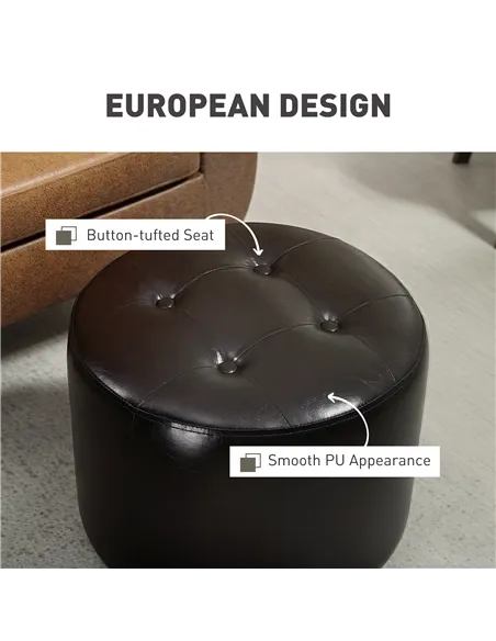 HOMCOM 360° Swivel Foot Stool Round PU Footstool with Thick Sponge Padding and Solid Steel Base, Brown