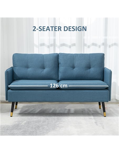 HOMCOM Modern Two Seater Sofa, Button Tufted Loveseat with Cushions and Steel Legs for Living Room, Guest Room, Dark Blue