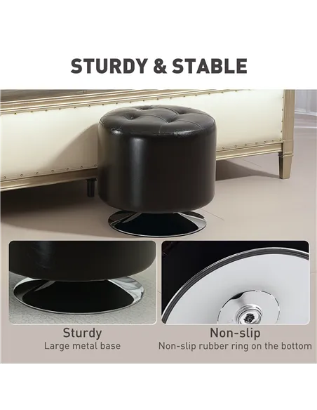 HOMCOM 360° Swivel Foot Stool Round PU Footstool with Thick Sponge Padding and Solid Steel Base, Brown