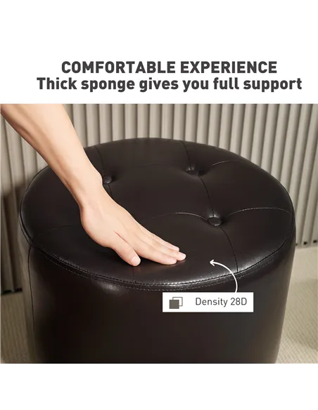 HOMCOM 360° Swivel Foot Stool Round PU Footstool with Thick Sponge Padding and Solid Steel Base, Brown