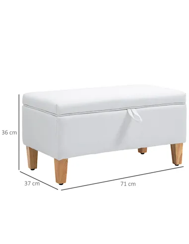 HOMCOM 30L Linen Storage Ottoman Padded Footstool with Rubberwood Legs for Storage Box, Bed End, Shoe Bench, Seating, Cream Whit