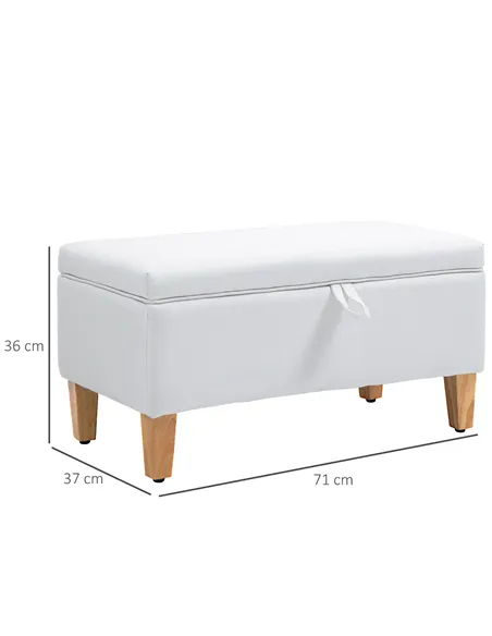 HOMCOM 30L Linen Storage Ottoman Padded Footstool with Rubberwood Legs for Storage Box, Bed End, Shoe Bench, Seating, Cream Whit