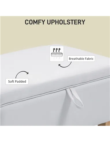 HOMCOM 30L Linen Storage Ottoman Padded Footstool with Rubberwood Legs for Storage Box, Bed End, Shoe Bench, Seating, Cream Whit