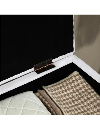 HOMCOM 30L Linen Storage Ottoman Padded Footstool with Rubberwood Legs for Storage Box, Bed End, Shoe Bench, Seating, Cream Whit