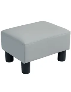 HOMCOM PU Leather Footstool with 4 Plastic Legs, Grey
