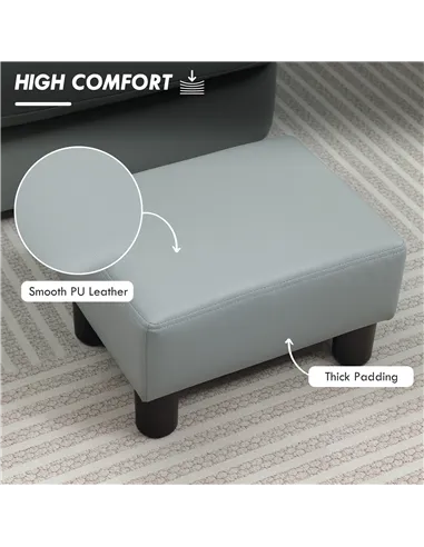 HOMCOM PU Leather Footstool with 4 Plastic Legs, Grey
