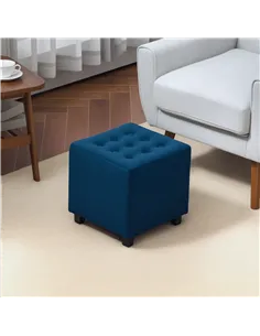 HOMCOM Velvet-Feel Square Ottoman - Blue 2