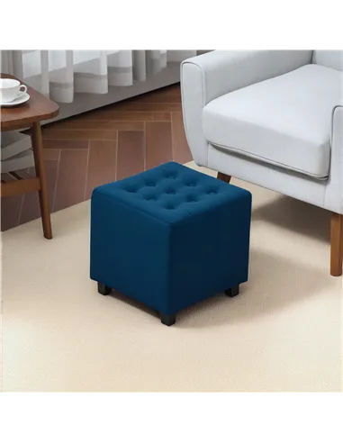 HOMCOM Velvet-Feel Square Ottoman - Blue