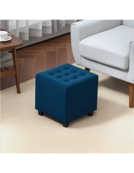 HOMCOM Velvet-Feel Square Ottoman - Blue