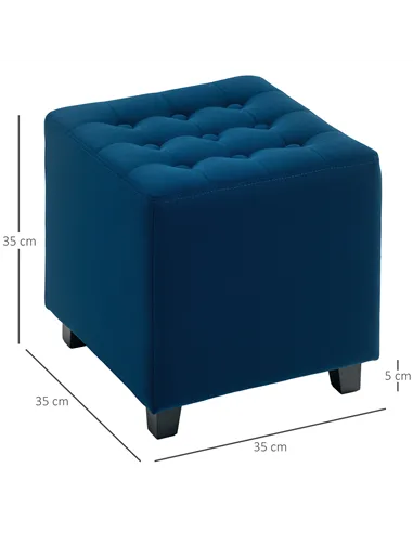 HOMCOM Velvet-Feel Square Ottoman - Blue