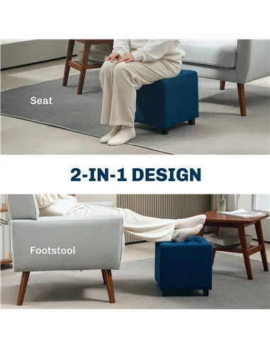 HOMCOM Velvet-Feel Square Ottoman - Blue