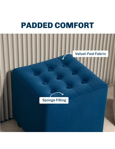 HOMCOM Velvet-Feel Square Ottoman - Blue