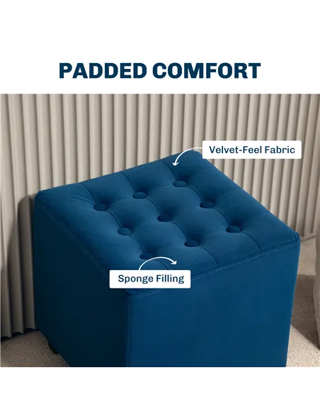 HOMCOM Velvet-Feel Square Ottoman - Blue