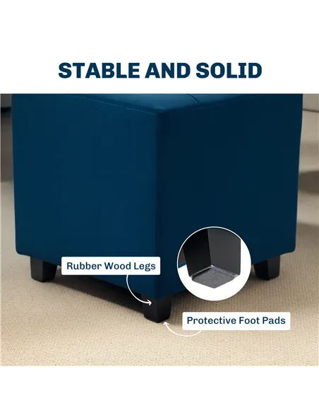 HOMCOM Velvet-Feel Square Ottoman - Blue