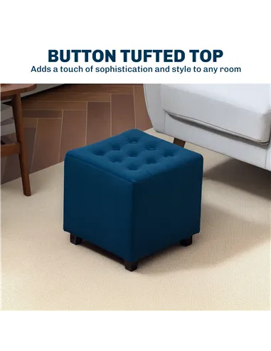 HOMCOM Velvet-Feel Square Ottoman - Blue