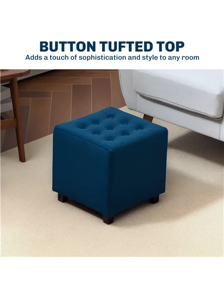 HOMCOM Velvet-Feel Square Ottoman - Blue