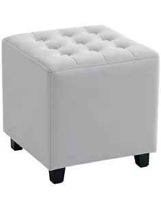 HOMCOM Velvet-Feel Square Ottoman - Light Grey