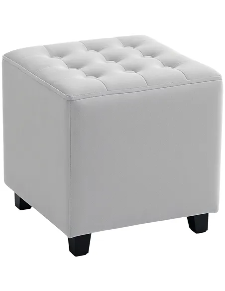 HOMCOM Velvet-Feel Square Ottoman - Light Grey