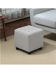HOMCOM Velvet-Feel Square Ottoman - Light Grey 2