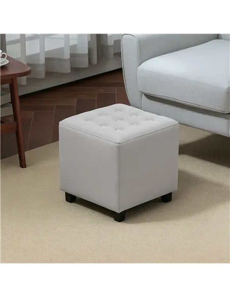 HOMCOM Velvet-Feel Square Ottoman - Light Grey