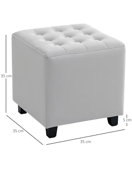 HOMCOM Velvet-Feel Square Ottoman - Light Grey