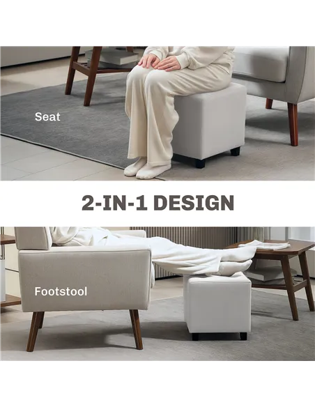 HOMCOM Velvet-Feel Square Ottoman - Light Grey