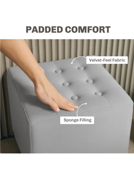 HOMCOM Velvet-Feel Square Ottoman - Light Grey