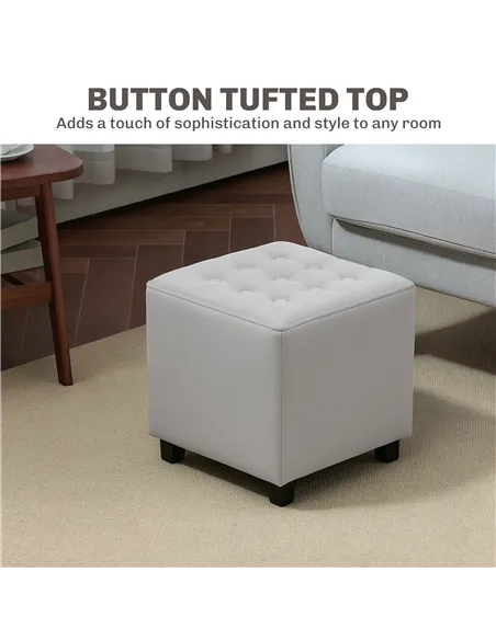 HOMCOM Velvet-Feel Square Ottoman - Light Grey