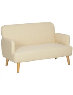 HOMCOM Velvet Feel Fabric 2 Seater Sofa, Small Sofa Loveseat with 21cm Thick Padding and Wood Legs, Cream White