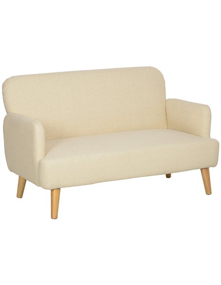 HOMCOM Velvet Feel Fabric 2 Seater Sofa, Small Sofa Loveseat with 21cm Thick Padding and Wood Legs, Cream White