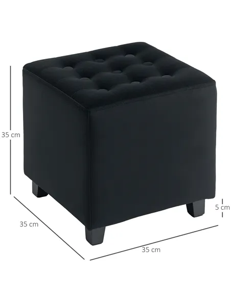 HOMCOM Velvet-Feel Square Ottoman - Grey