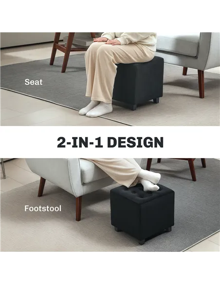HOMCOM Velvet-Feel Square Ottoman - Grey