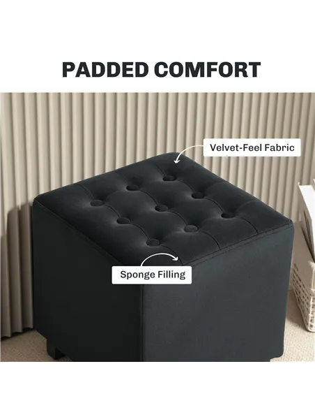 HOMCOM Velvet-Feel Square Ottoman - Grey