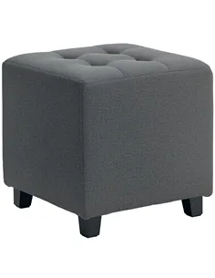 HOMCOM Square Footstool, Small Ottoman with Side Pocket, Linen Fabric Footrest Foot Stool with Rubber Wood Legs and Padded Seat 