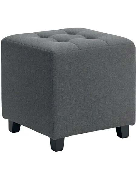 HOMCOM Square Footstool, Small Ottoman with Side Pocket, Linen Fabric Footrest Foot Stool with Rubber Wood Legs and Padded Seat 
