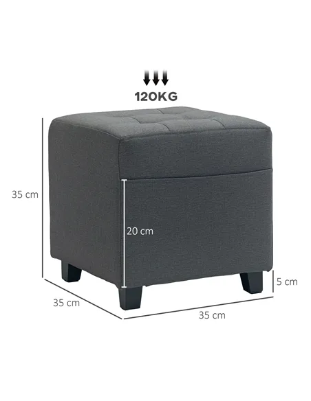 HOMCOM Square Footstool, Small Ottoman with Side Pocket, Linen Fabric Footrest Foot Stool with Rubber Wood Legs and Padded Seat 