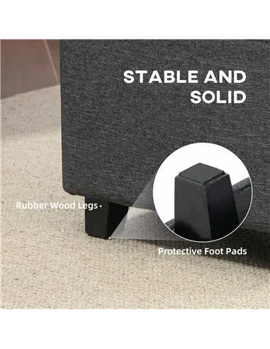 HOMCOM Square Footstool, Small Ottoman with Side Pocket, Linen Fabric Footrest Foot Stool with Rubber Wood Legs and Padded Seat 