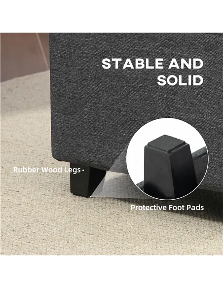HOMCOM Square Footstool, Small Ottoman with Side Pocket, Linen Fabric Footrest Foot Stool with Rubber Wood Legs and Padded Seat 