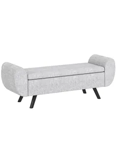 HOMCOM Storage Ottoman with Armrest, Upholstered Linen Storage Bench, Window Seat with Rubberwood Legs, Footstool for Bedroom Li