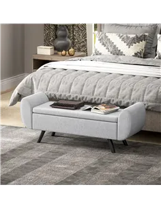 HOMCOM Storage Ottoman with Armrest, Upholstered Linen Storage Bench, Window Seat with Rubberwood Legs, Footstool for Bedroom Li 2