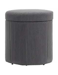 HOMCOM 40cm Round Storage Ottoman, Corduroy Footstool with Removable Lid and Legs, Vanity Stool for Living Room, Bedroom, Grey