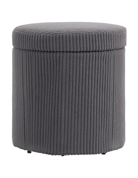 HOMCOM 40cm Round Storage Ottoman, Corduroy Footstool with Removable Lid and Legs, Vanity Stool for Living Room, Bedroom, Grey