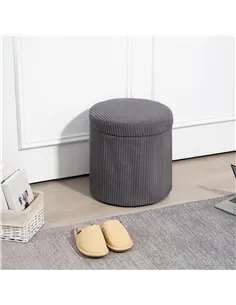 HOMCOM 40cm Round Storage Ottoman, Corduroy Footstool with Removable Lid and Legs, Vanity Stool for Living Room, Bedroom, Grey 2