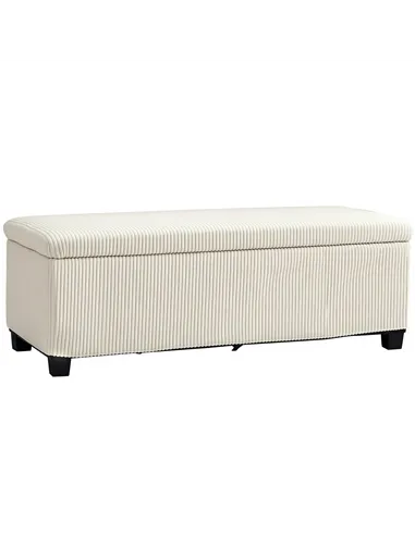 HOMCOM Storage Ottoman Bench, Corduroy Footstool with Removable Lid and Legs, 112cm Storage Chest Box for Living Room, Bedroom, 