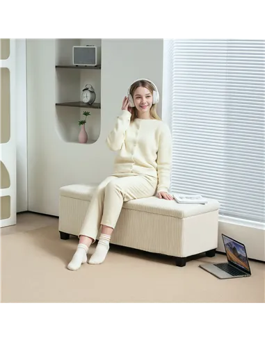 HOMCOM Storage Ottoman Bench, Corduroy Footstool with Removable Lid and Legs, 112cm Storage Chest Box for Living Room, Bedroom, 