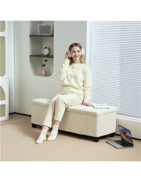 HOMCOM Storage Ottoman Bench, Corduroy Footstool with Removable Lid and Legs, 112cm Storage Chest Box for Living Room, Bedroom, 