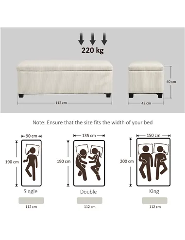 HOMCOM Storage Ottoman Bench, Corduroy Footstool with Removable Lid and Legs, 112cm Storage Chest Box for Living Room, Bedroom, 