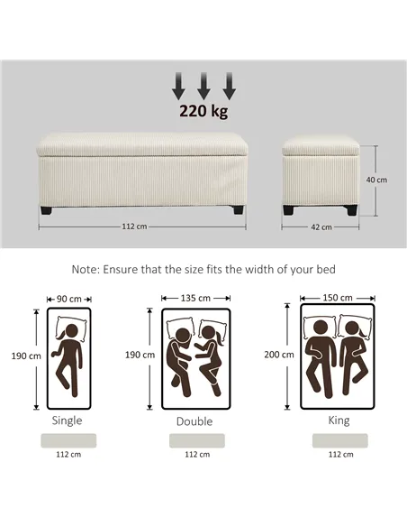 HOMCOM Storage Ottoman Bench, Corduroy Footstool with Removable Lid and Legs, 112cm Storage Chest Box for Living Room, Bedroom, 